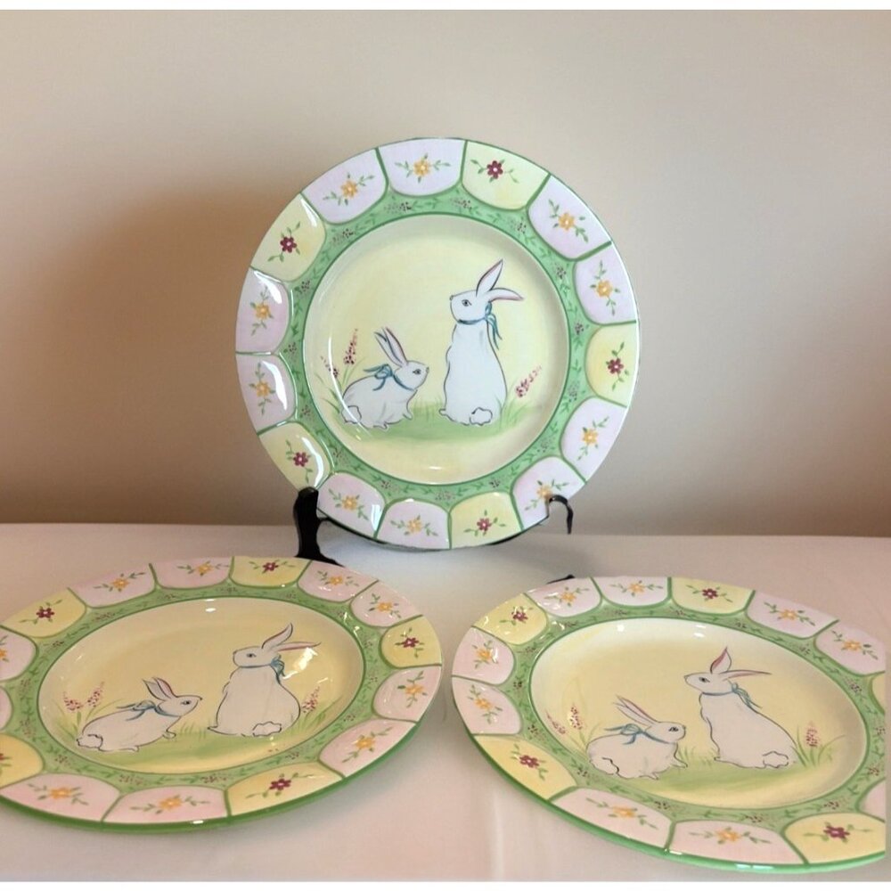 Set of 3 Mesa Bunny Appetizer Dessert Plates 8.5" Easter Floral Spring NEW